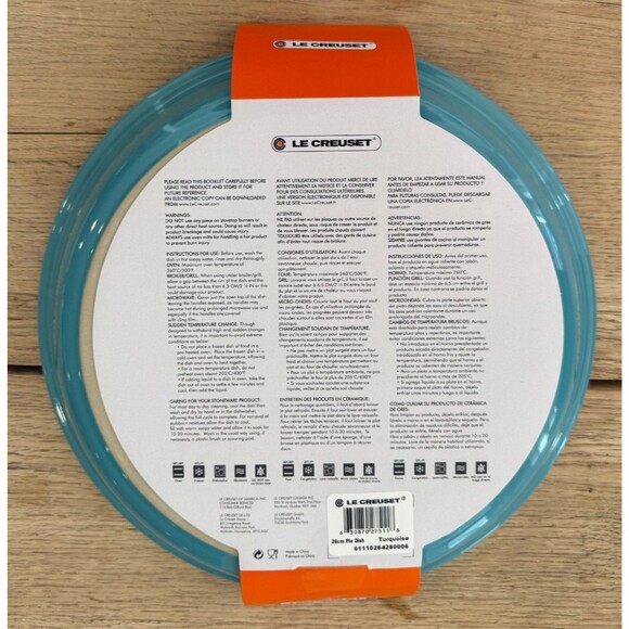 Le Creuset Stoneware Large 26 cm 10 1/4 in 2 1/4 qt 2.1 L Pie Dish Turquoise NEW - Picture 4 of 8